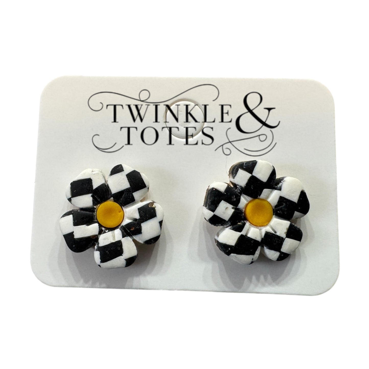 Checkered Daisies Studs Handmade Earrings