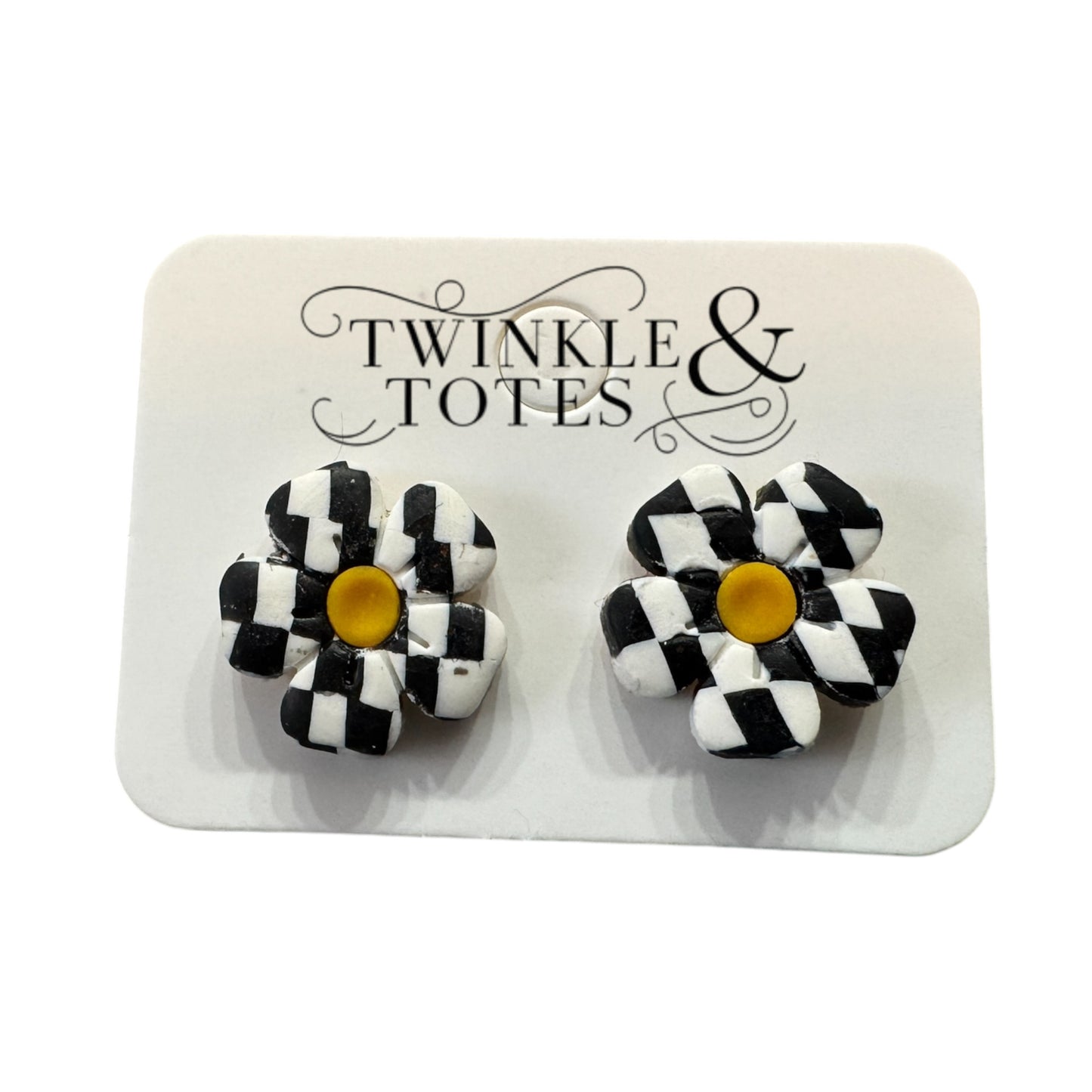 Checkered Daisies Studs Handmade Earrings