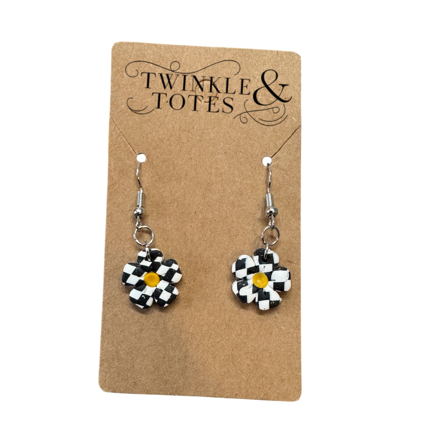 Checkered Daisies Handmade Earrings