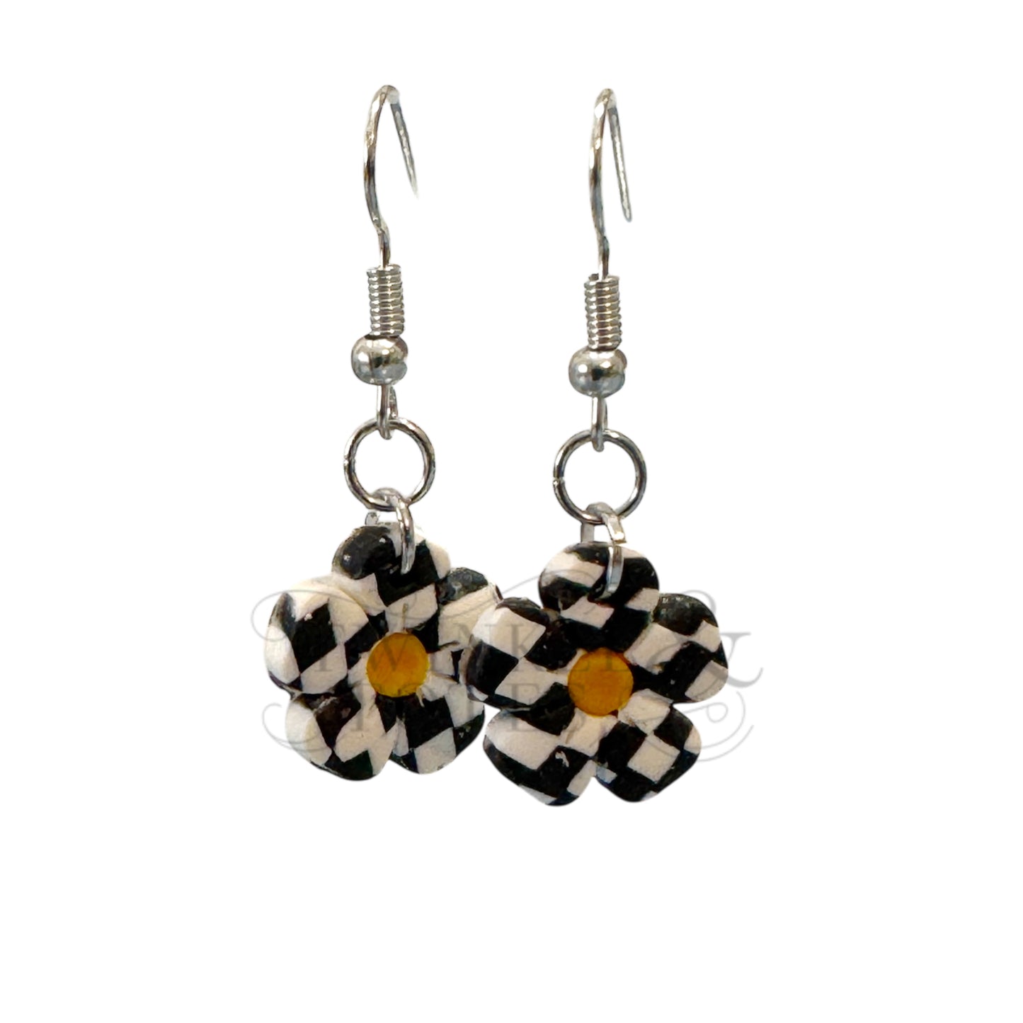 Checkered Daisies Handmade Earrings