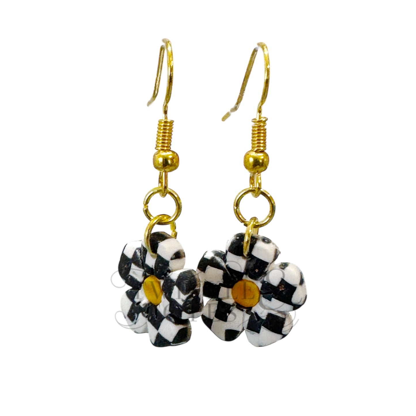 Checkered Daisies Handmade Earrings