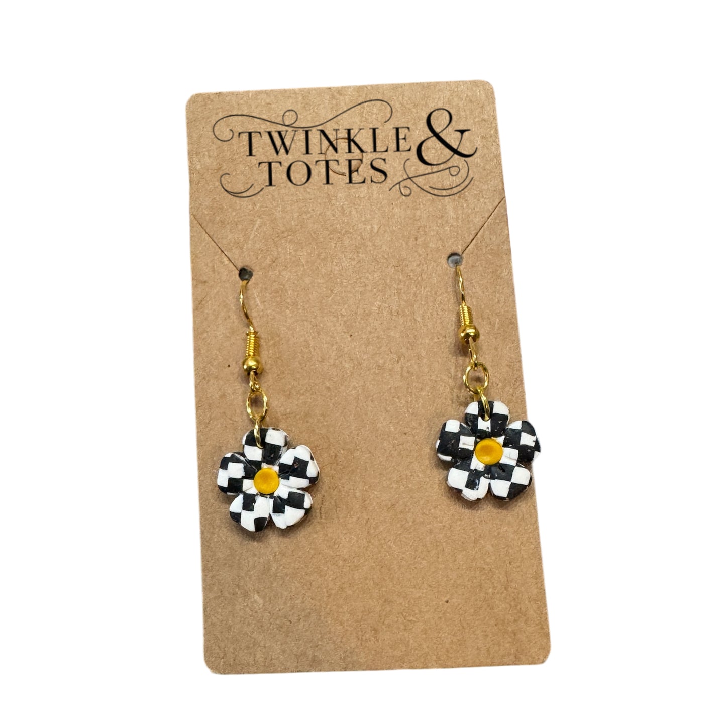 Checkered Daisies Handmade Earrings