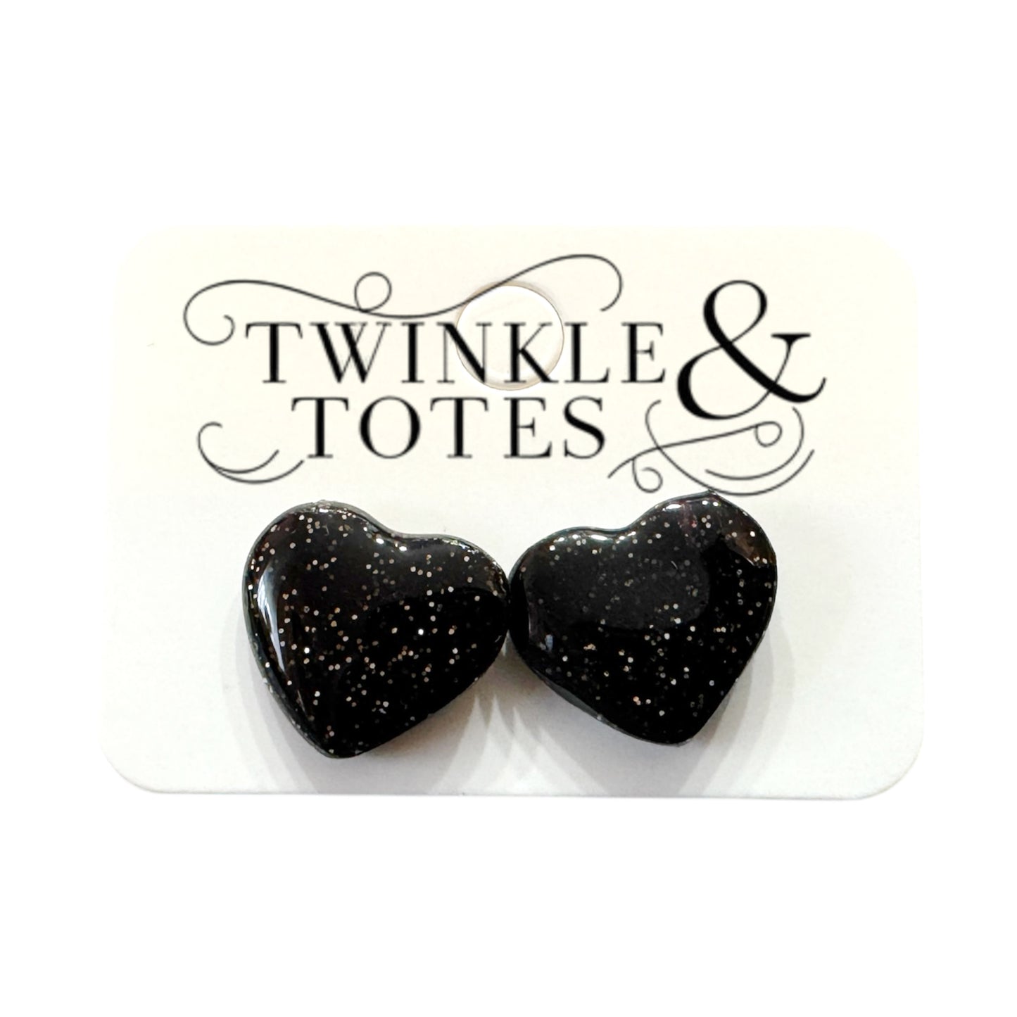 Black Sparkle Heart Handmade Earrings